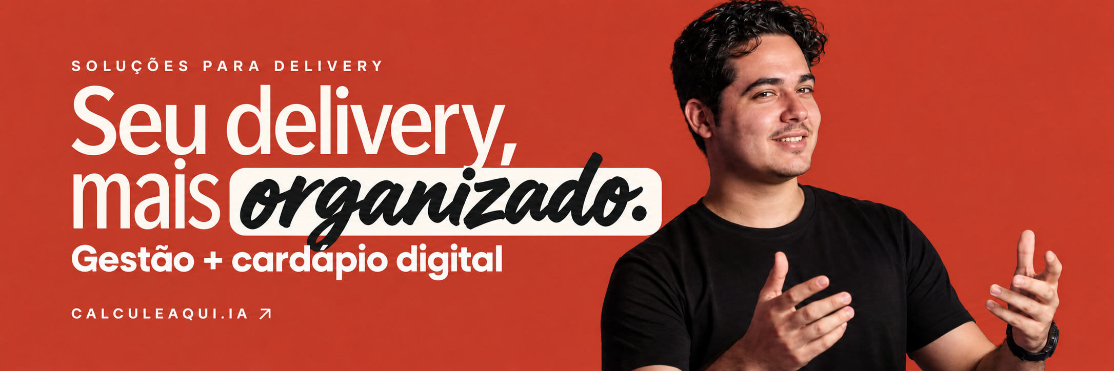 José Kawan em uma composição vermelha para soluções de delivery.